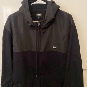 Obey large nylon/cotton zip hoodie, thick and great quality.